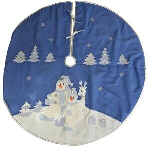 Snow Buddies Tree Skirt 1995 Christmas vtg Pottery Barn 40" blue holiday season